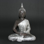 Thai Boeddha zittend, polystone, zilver 20cm (281)