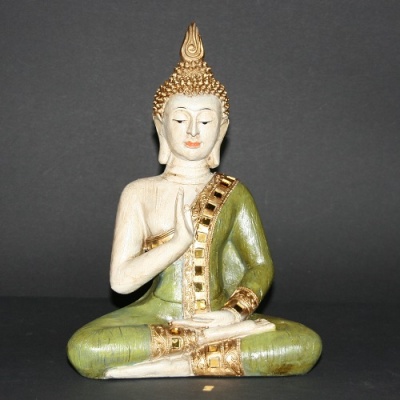 Thai Boeddha zittend, polystone, beschilderd hout look 28cm (256